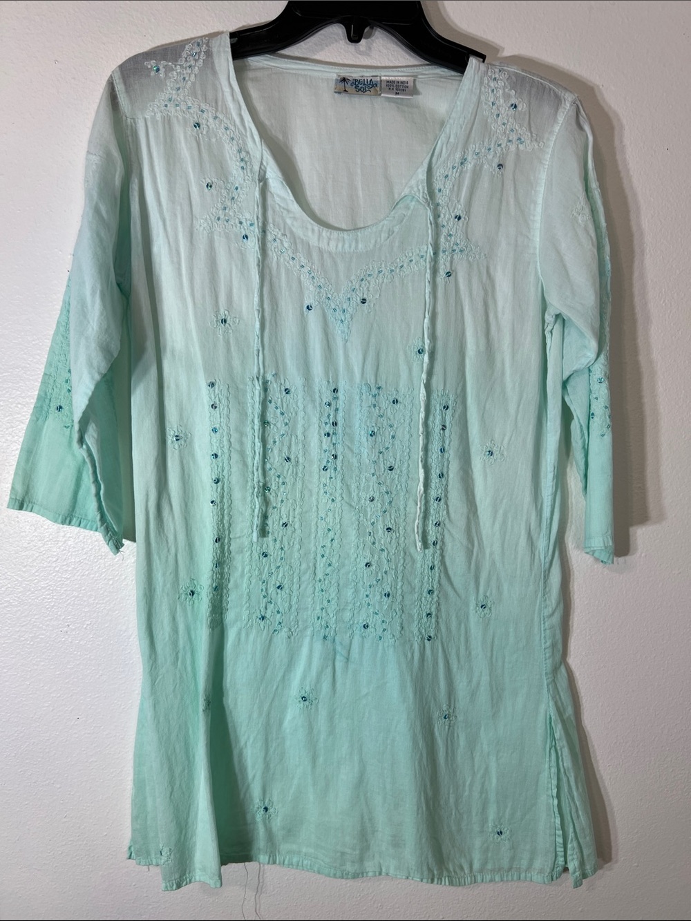 Bella Sole Light Mint Embroidered Scoop-Neck Tunic